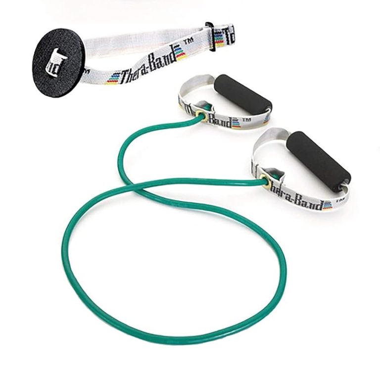 Green TheraBand resistance tubing for home exercises
